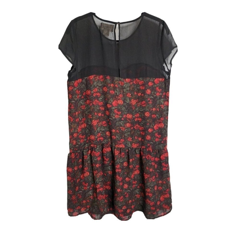 VTG Ralph Lauren Denim & Supply Rose Print Goth Rockabilly Sheer Mesh Dress L
